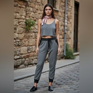 Grey N Black Faux leather trim 'Miss Posh' Pants US Small
